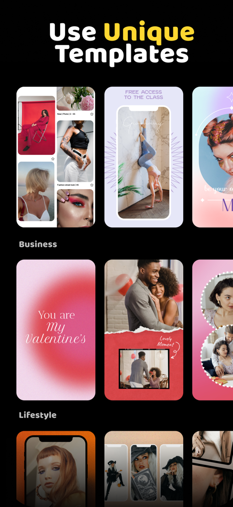 Une grille montrant des modèles uniques de médias sociaux pour le contenu professionnel et lifestyle