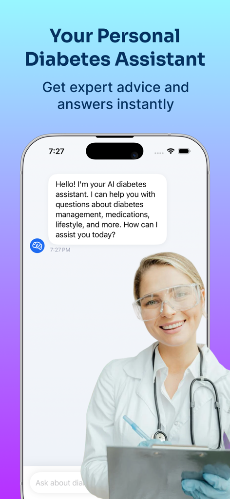 Glu AI: Smart Glucose Tracker - Personal AI diabetes assistant chat interface for medical advice
