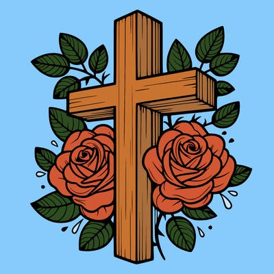 cross with roses