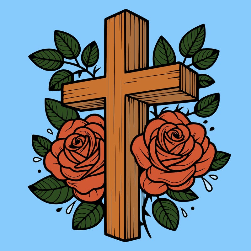 cross with roses