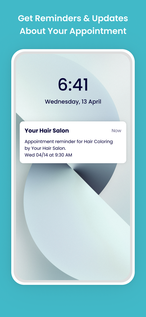 A mobile phone screen showing a Belliata app notification reminder for a hair coloring appointment