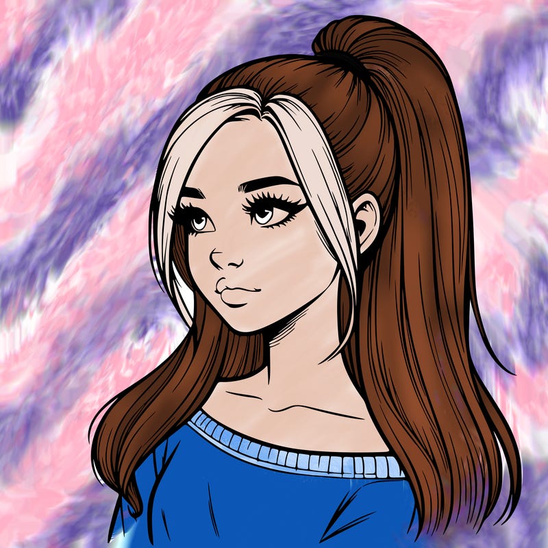 realistic girl with a high ponytail