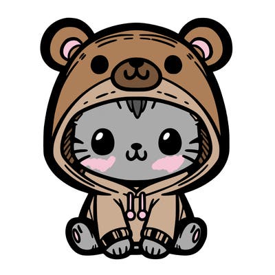 cat with a bear hoodie