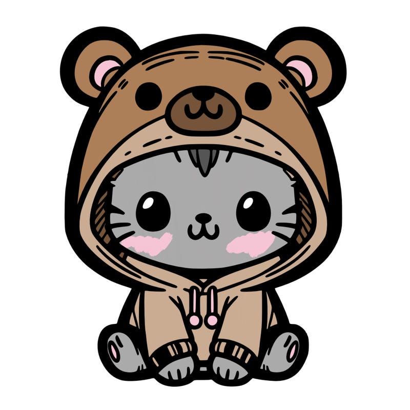 cat with a bear hoodie