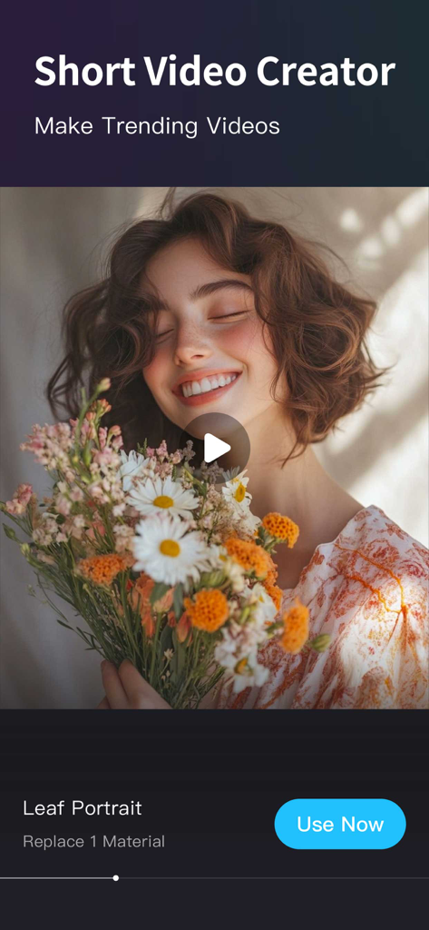 Slideshow Creator -MovieStudio - MovieStudio app interface showing a short video creator template for social media trends.