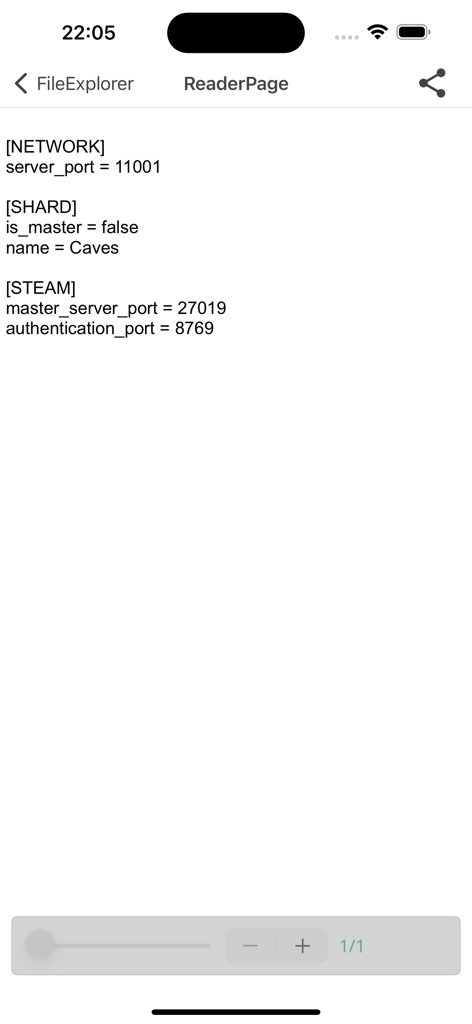ZFile - Leitor de texto do aplicativo ZFile exibindo configurações de rede do servidor