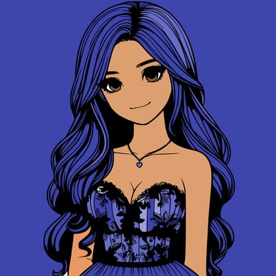 realistic girl with long hair and pretty prom dress