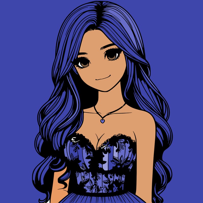 realistic girl with long hair and pretty prom dress