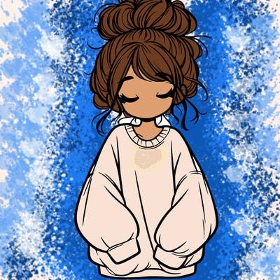 girl with baggy sweatshirt and messy bun