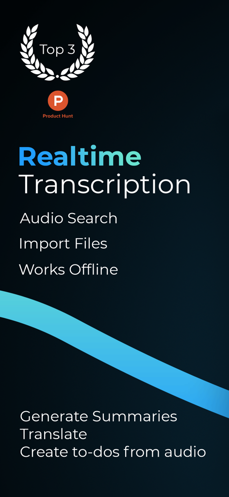 Smart Voice Recorder - Offline - Smart Voice Recorder promotional screen showing realtime transcription and offline audio features