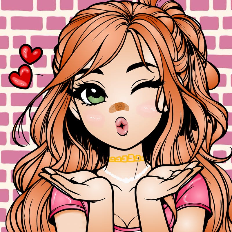 realistic girl winking and blowing a kiss while making heart hands