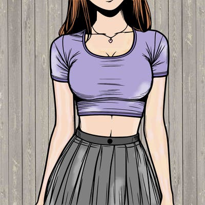 realistic girl wearing crop top and skirt