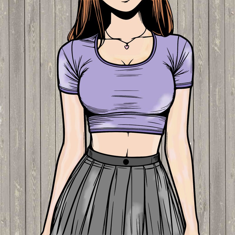 realistic girl wearing crop top and skirt