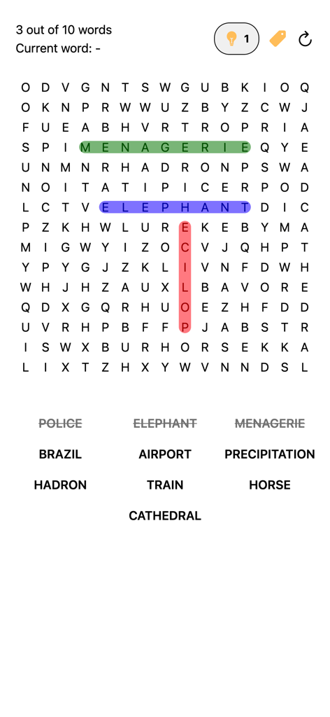 Words Soup - Words Soup game interface showing a word search puzzle with a clean minimalist design