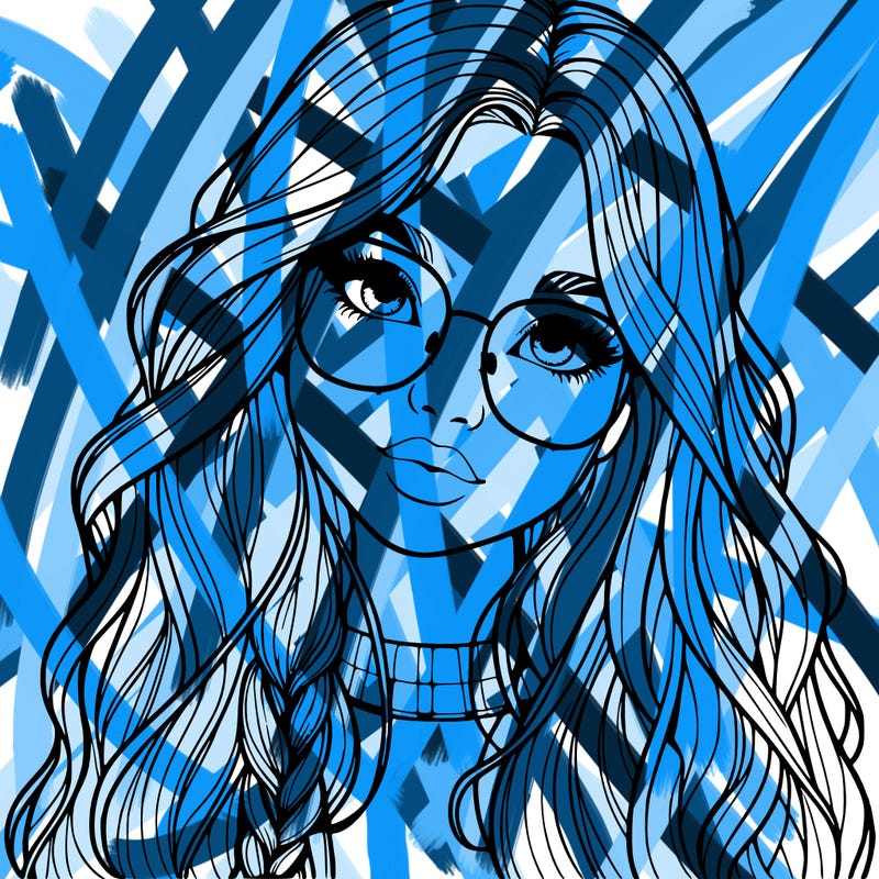 girl with long hair and freckles and glasses realistic