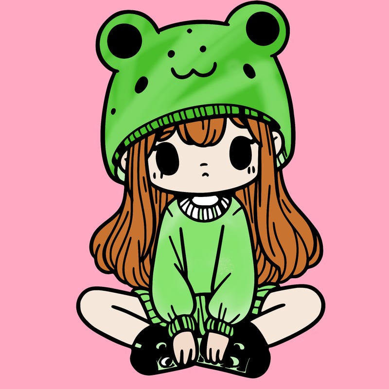 a girl wearing a frog hat and some frog socks