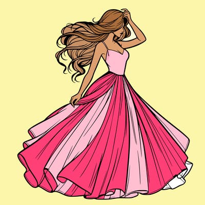 realistic woman with dress flowing in the wind