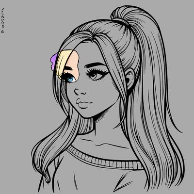 realistic girl with a high ponytail