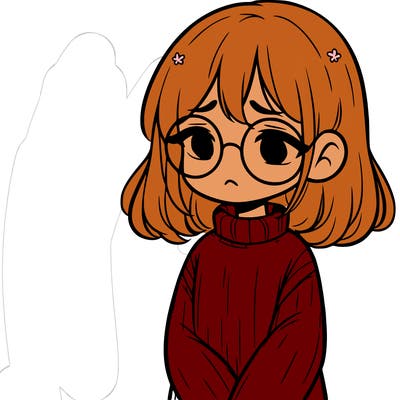 sad girl with glasses in a sweater
