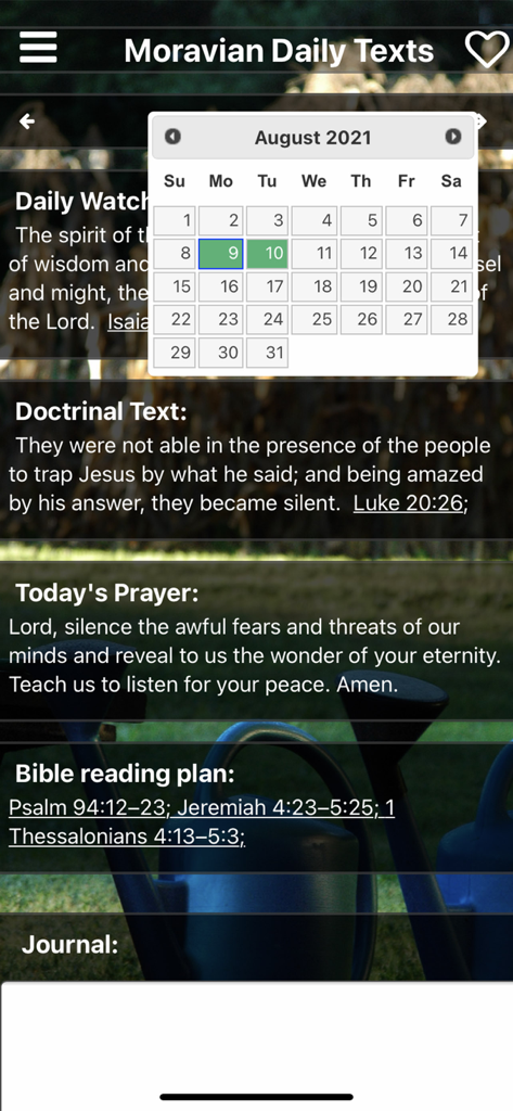 Moravian Daily Texts 2026 - Bildschirm der Brüder-Unität Losungen App mit täglichen Schriftstellen und Gebetsabschnitten