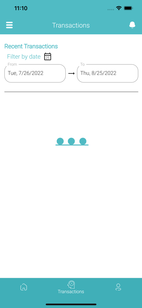 Cash-in: Crypto to naira app - Transaction history page of the Cash-in crypto to naira app with date filter