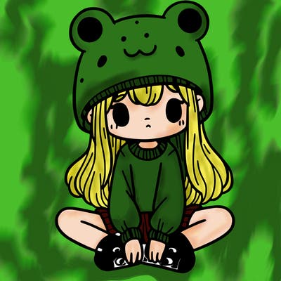 a girl wearing a frog hat and some frog socks