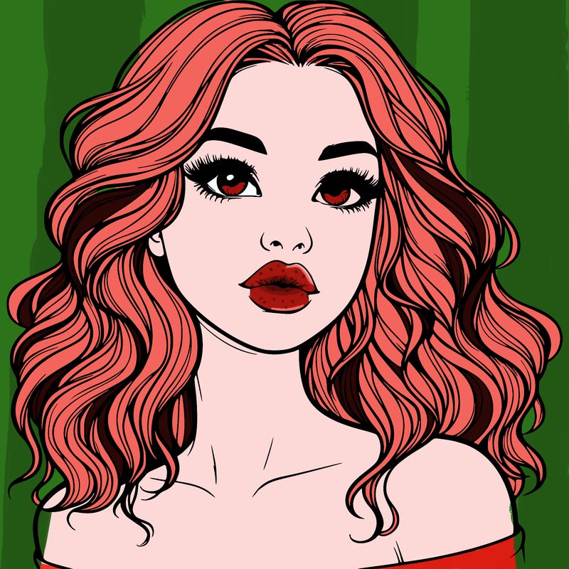 realistic girl with wavy hair and lips
