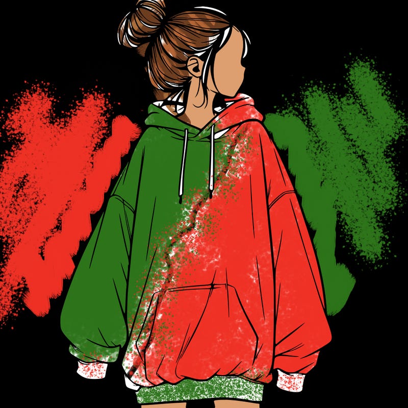 realistic girl with a oversized sweatshirt on and a bun