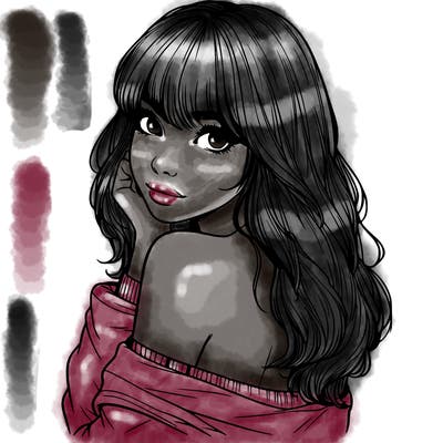 realistic girl with bangs looking over her shoulder