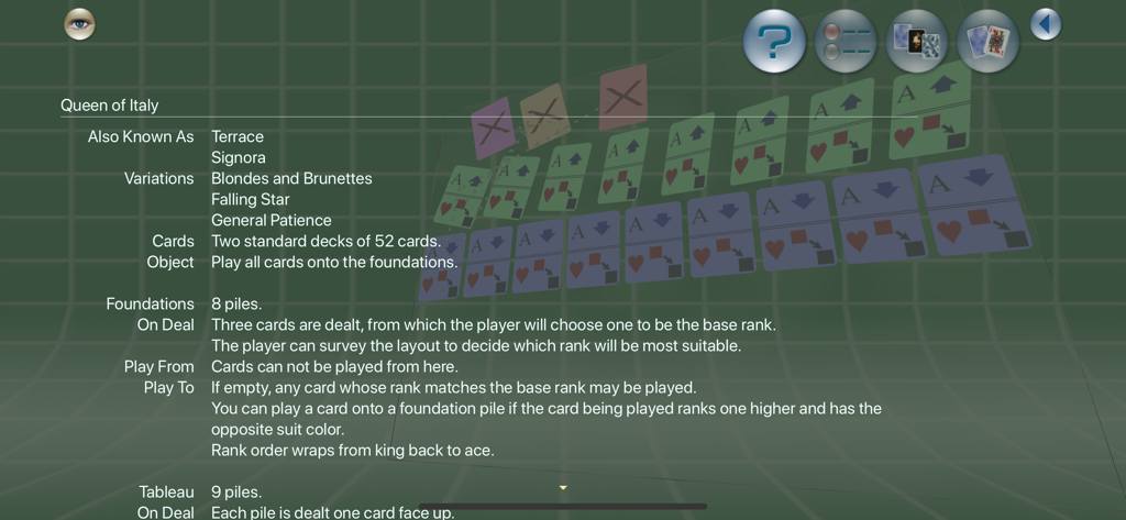 Solitaire Forever - Detailed rules and instructions for the Queen of Italy solitaire game mode