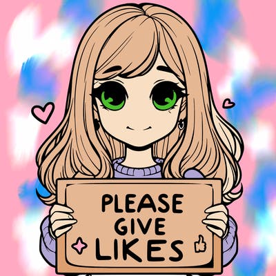 realistic girl that is holding a sign that says please give likes