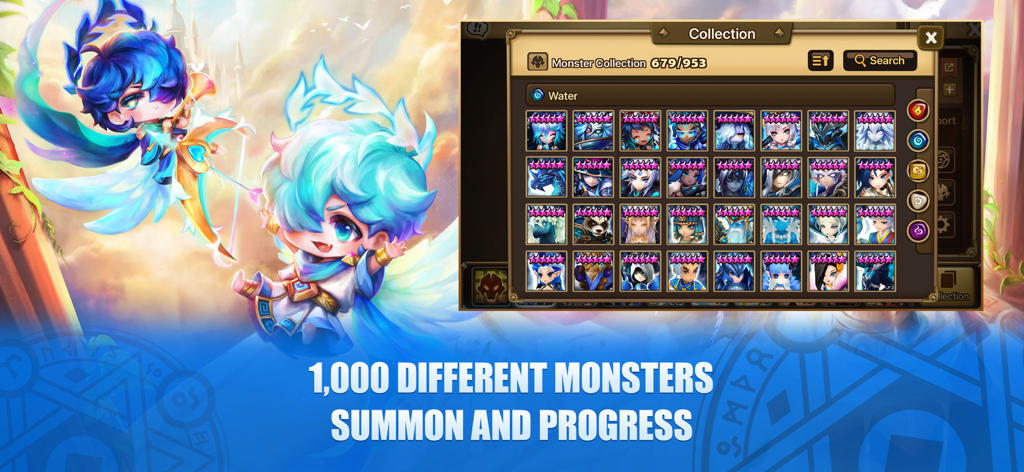 Summoners War - Écran de collection de monstres de Summoners War présentant une variété de personnages à collectionner