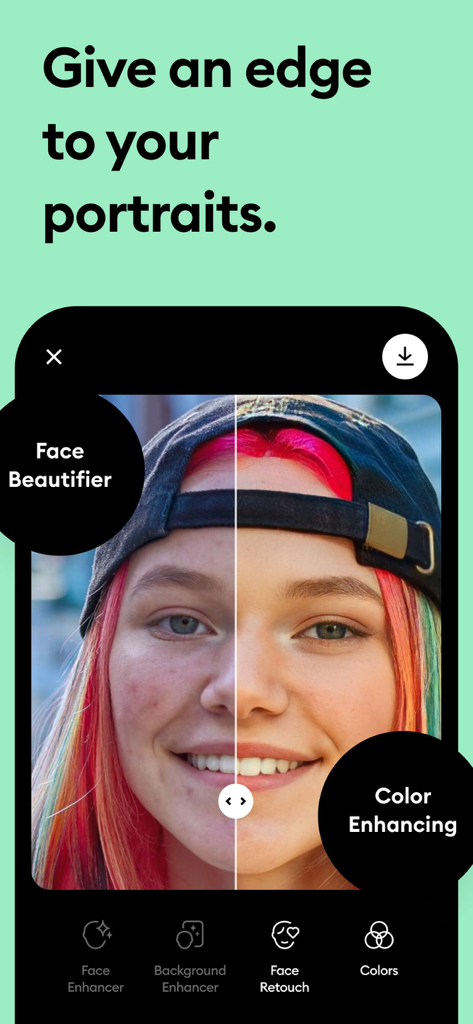 Comparison of a portrait before and after using Remini AI face beautifier and color enhancement features