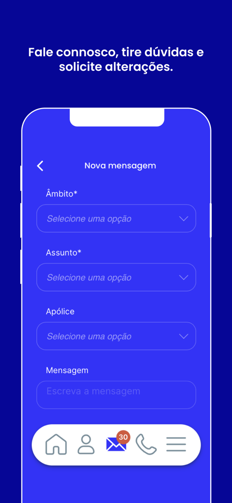 Tela de mensagens no aplicativo para contato com o suporte ao cliente no aplicativo móvel ok seguros