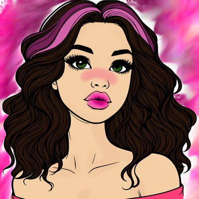 realistic girl with wavy hair and lips