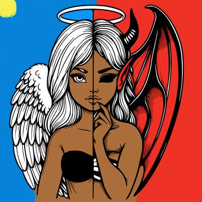 realistic angel half demon