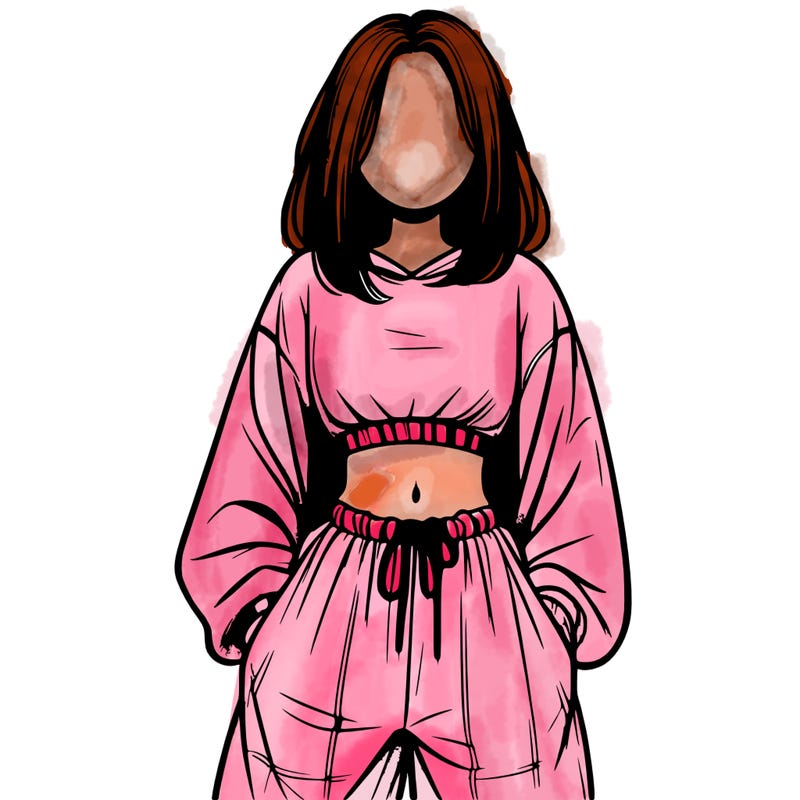realistic girl faceless with baggy pants and a crop top