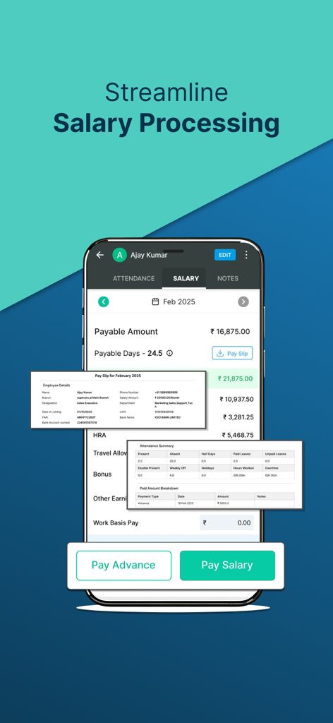 SalaryBox mobile interface for streamlining salary processing and payroll management