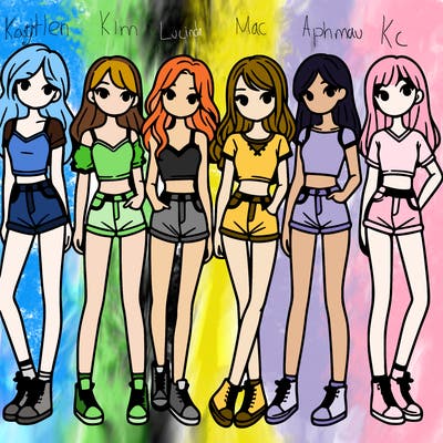 a group of girls wearing crop tops and shorts