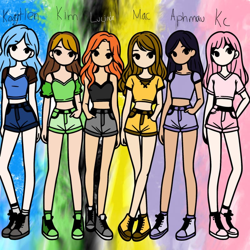 a group of girls wearing crop tops and shorts
