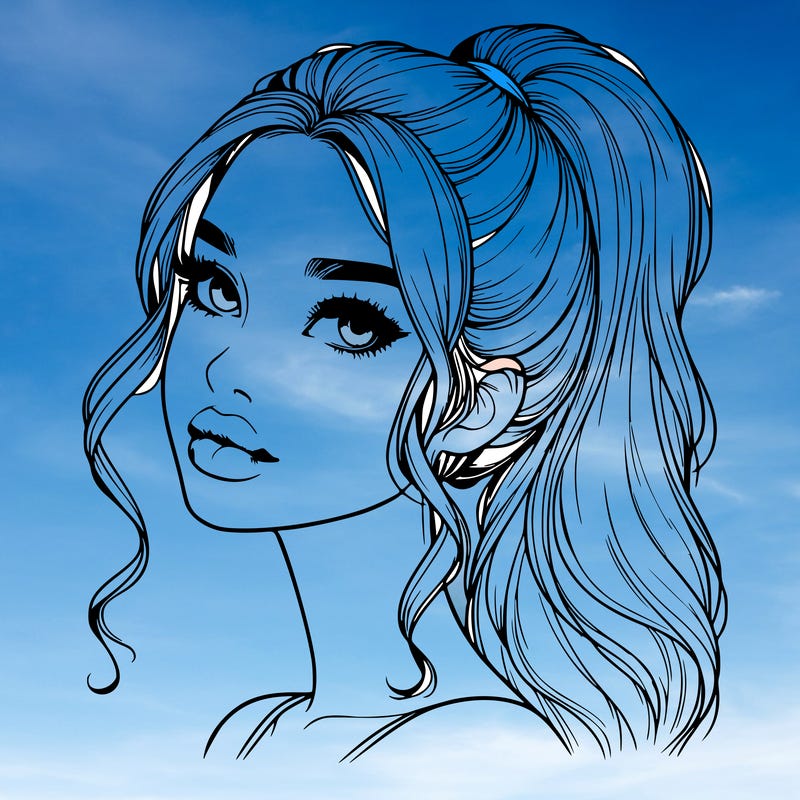 realistic girl with a ponytail on her hair and lips