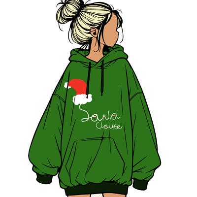 realistic girl with a oversized sweatshirt on and a bun