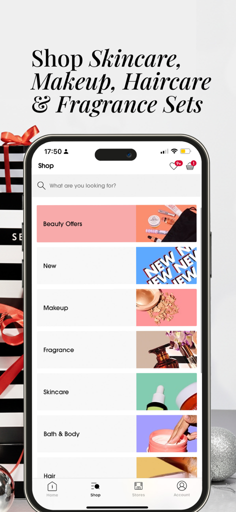 Sephora UAE: Beauty & Makeup - Sephora UAE app interface displaying beauty shopping categories for makeup skincare and fragrance