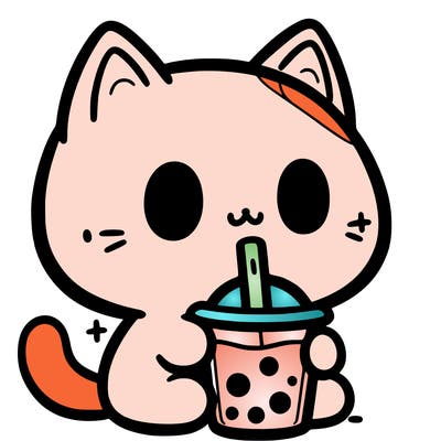 a cat drinking boba