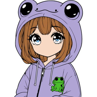 cute realistic girl in a froggy hoodie