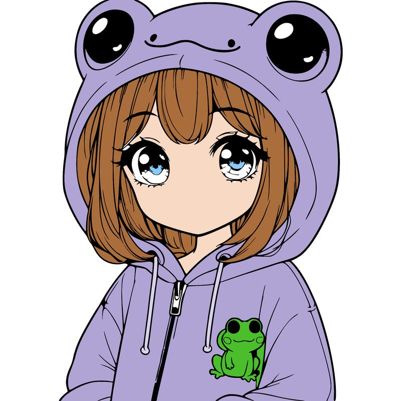 cute realistic girl in a froggy hoodie
