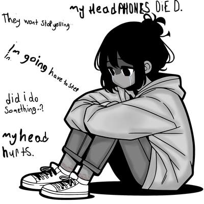 sad anime girl sitting alone