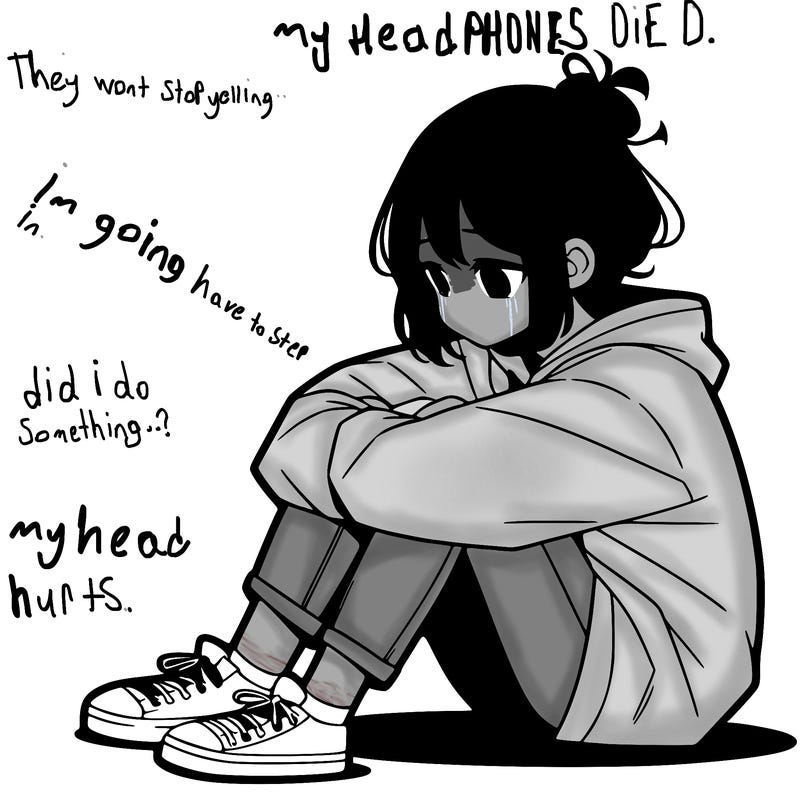 sad anime girl sitting alone