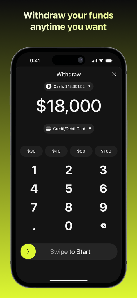 DexToro mobile app interface for withdrawing funds in dark mode