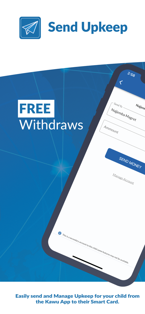 Kawu - Tela do aplicativo Kawu para enviar mesada para o cartão inteligente de um filho
